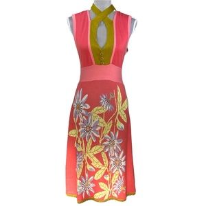 Anthropologie LiaMolly Floral Knit Sleeveless Midi Dress - Pink - Size Medium